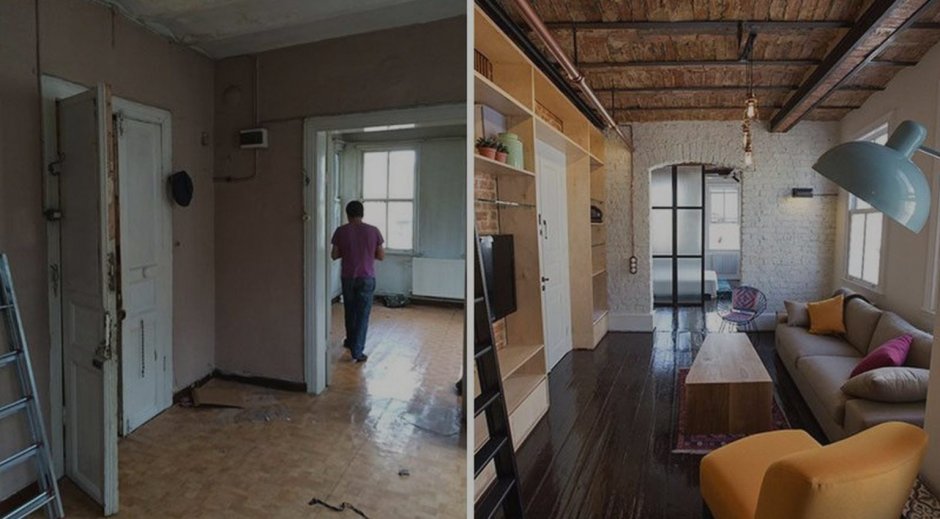 Реконструкция дома внутри до и после