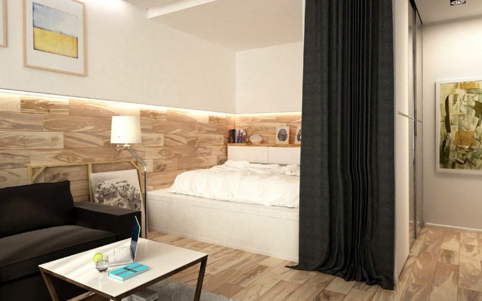 Дизайн комнаты с нишей в однокомнатной квартире зонирование