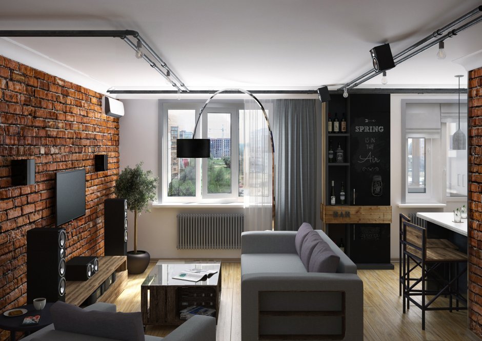 Лофт стиль в интерьере квартиры однокомнатной квартиры