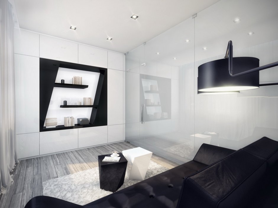 Интерьер комнаты в черно белом стиле