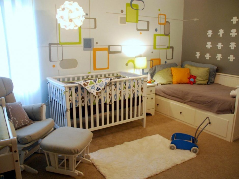 Детский уголок в однокомнатной квартире для новорожденного