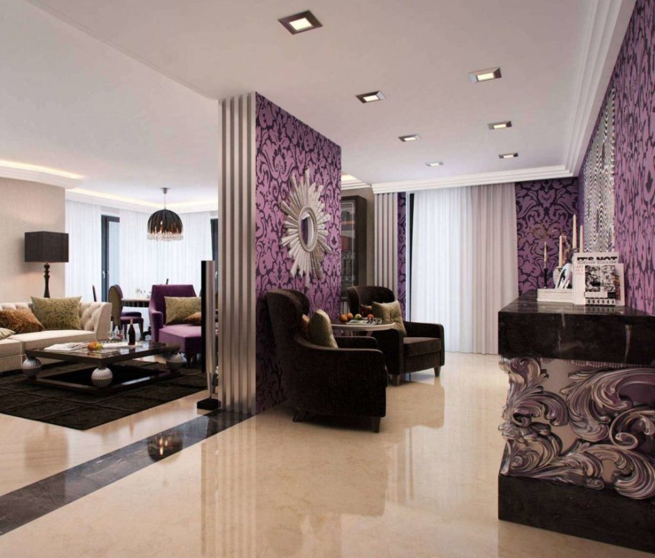 Фиолетовые гостиные в современном стиле