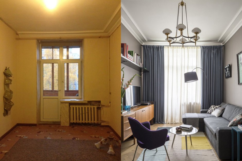 Комната до и после ремонта