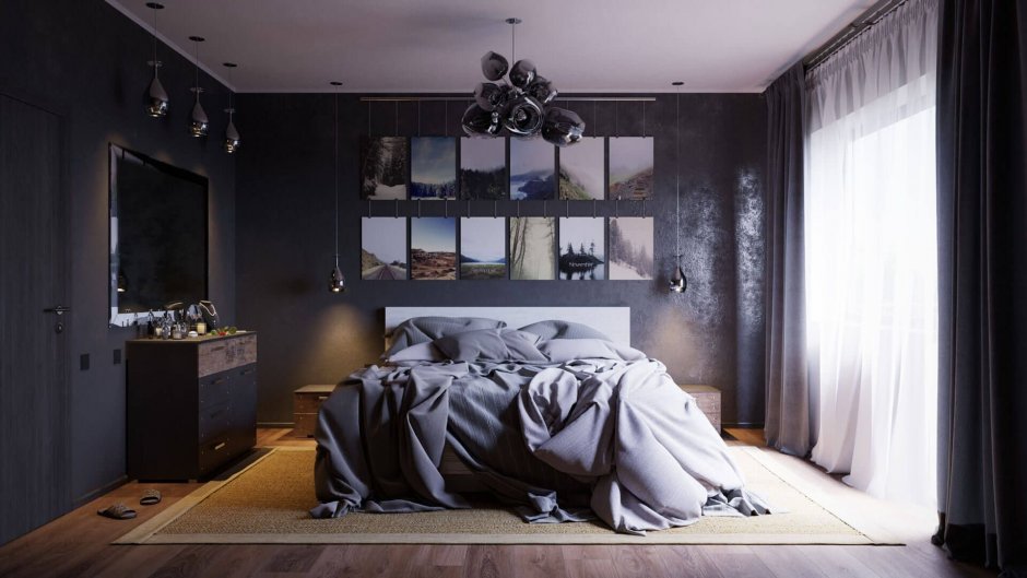 Спальня в стиле лофт темная (64 фото)