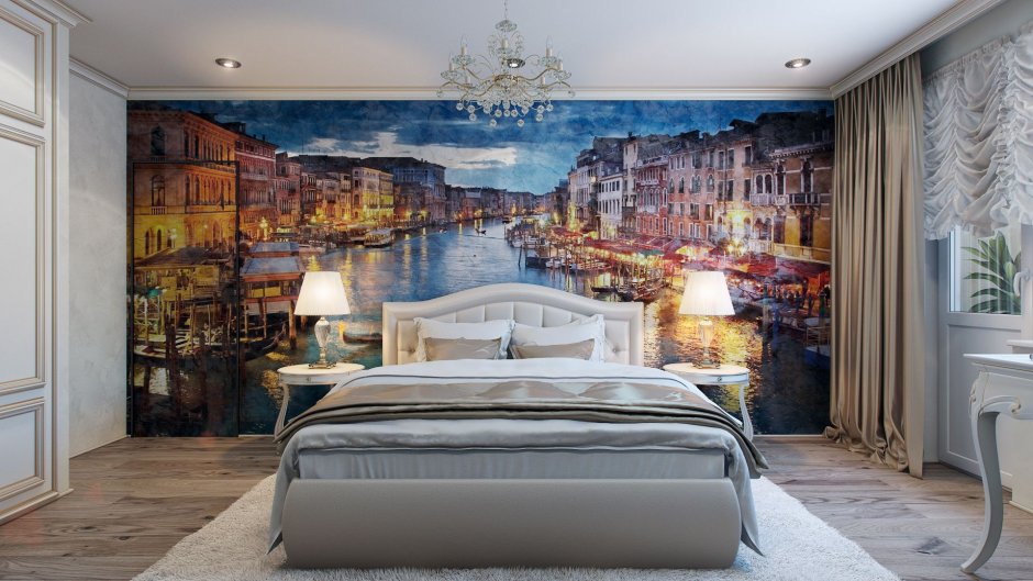 Фреска Италия в интерьере спальни