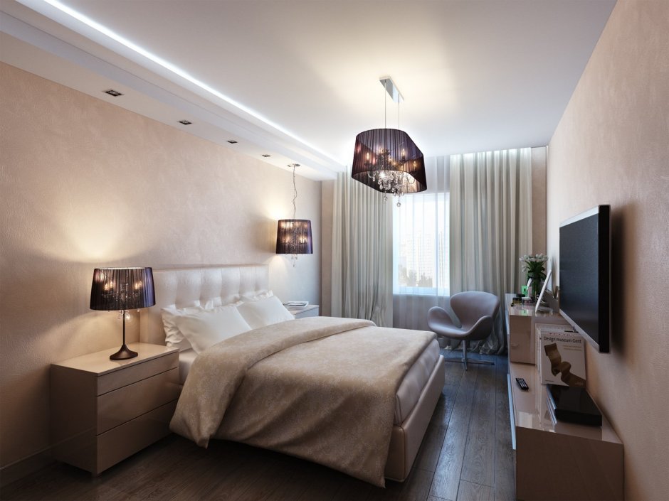 Натяжной потолок в спальне с точечными светильниками в стиле Прованс