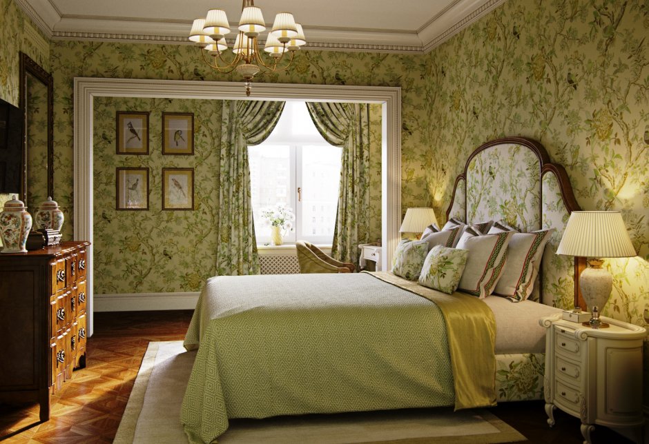 Зеленая спальня классика