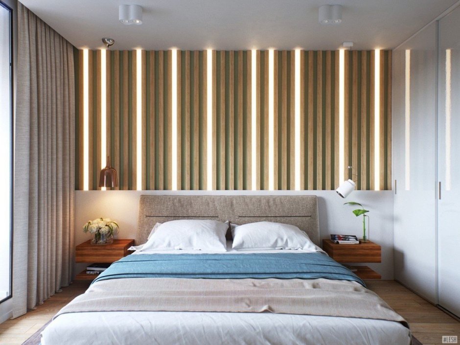 Спальня в современном стиле с рейками