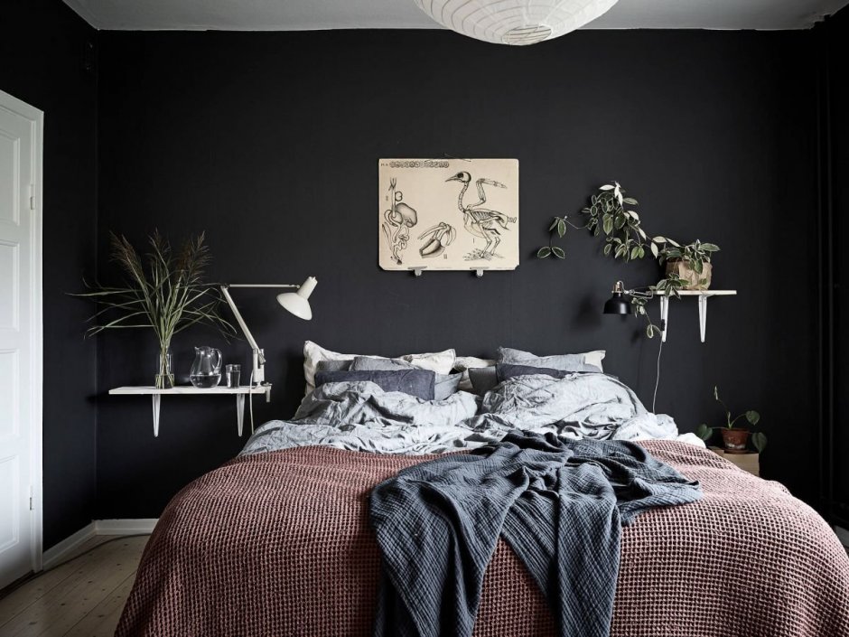 Спальня в скандинавском стиле темная