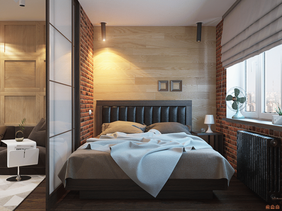 Зонированная спальня в стиле лофт