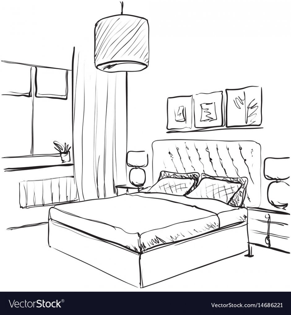 Рисование комнаты с мебелью срисовка
