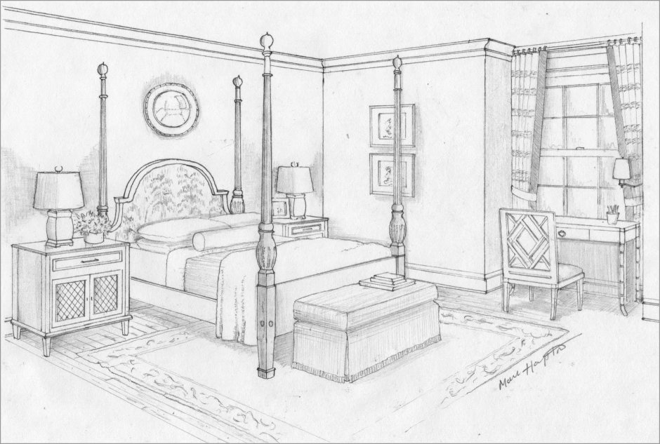 Зарисовка интерьера комнаты