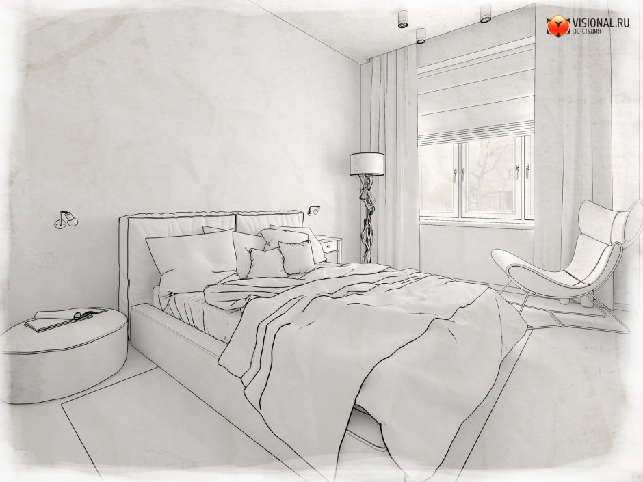 Спальная комната в современном стиле срисовать