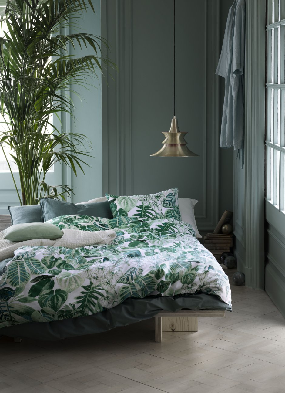 Спальня с пальмовыми листьями (63 фото)