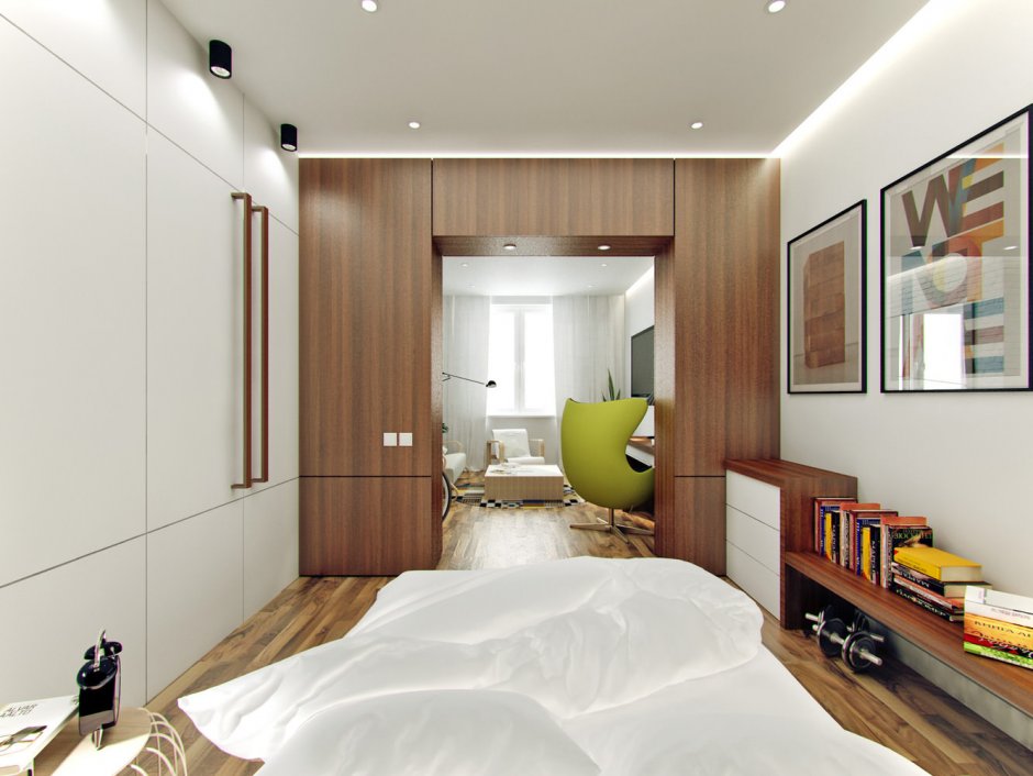Интерьер комнаты с двуспальной кроватью