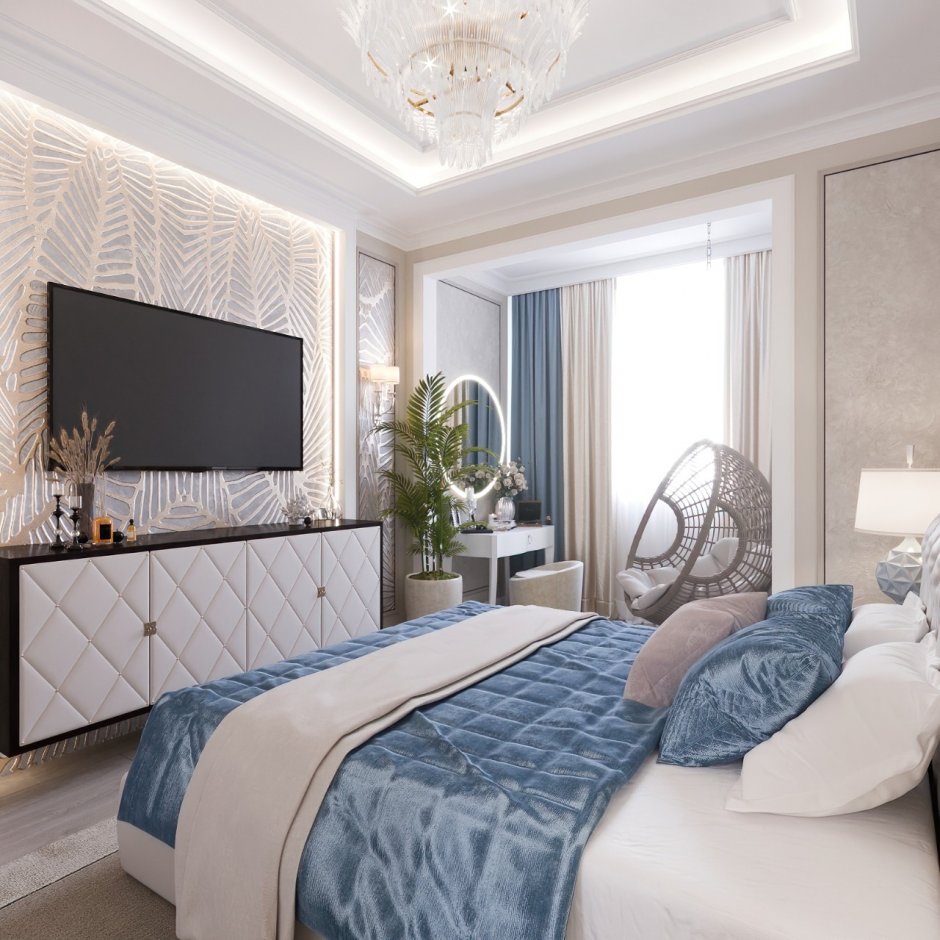 Дизайн спальни напротив кровати современная классика