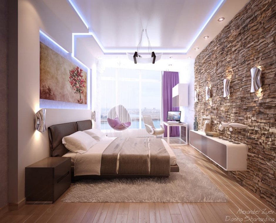 Спальня с лоджией в современном стиле