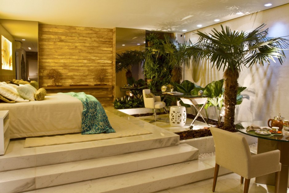 Спальня в тропическом стиле в бирюзово Песчаном