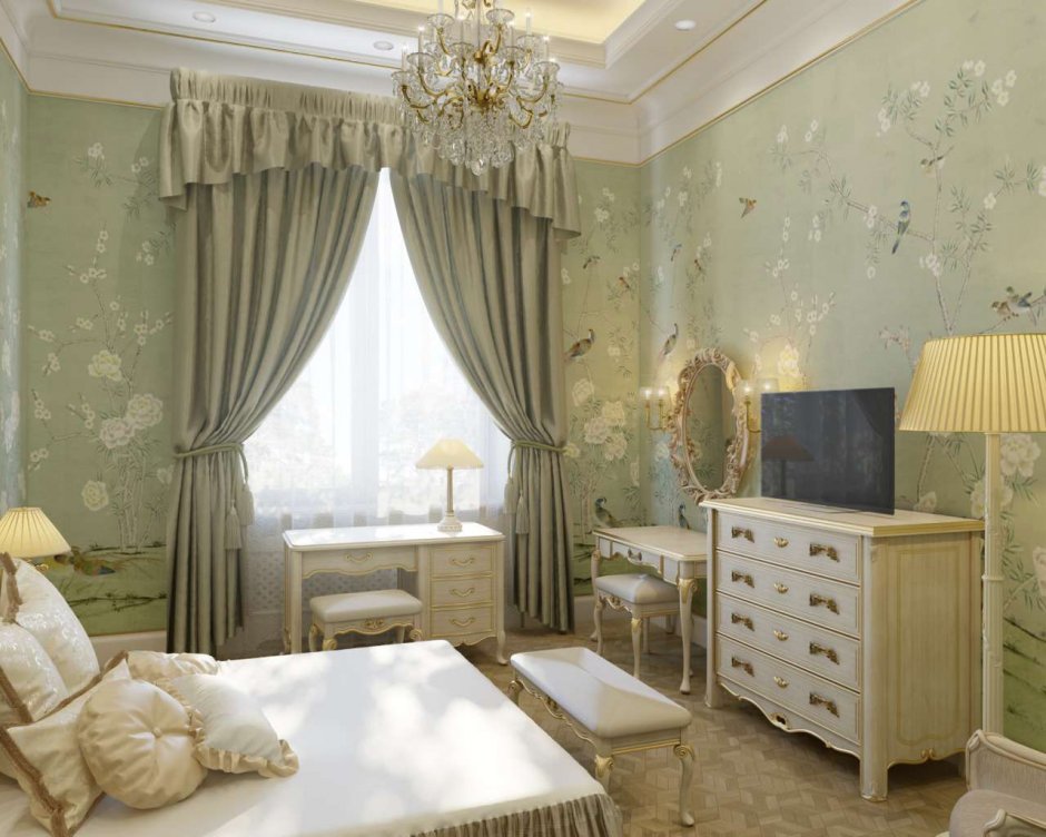 Портьеры в спальню в классическом стиле