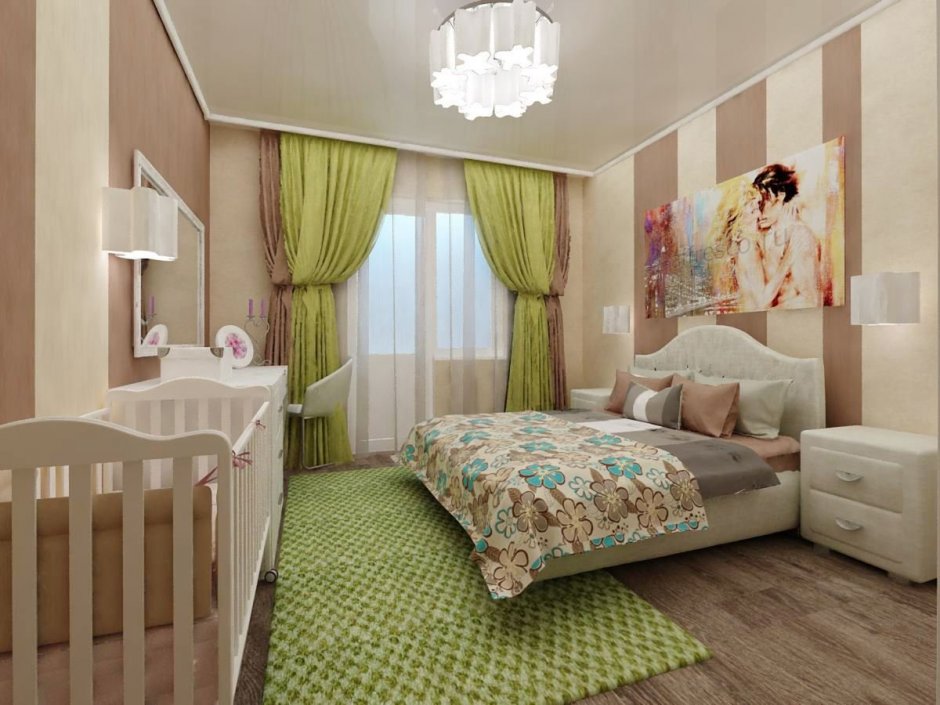 Детская и взрослая спальня в одной комнате