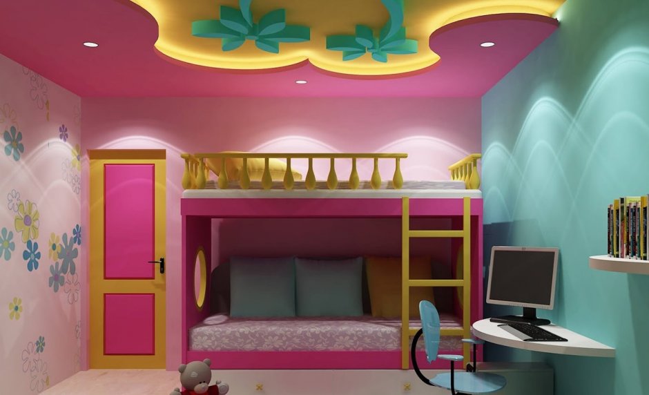 Крашенные потолки дизайн в комнате для родителей