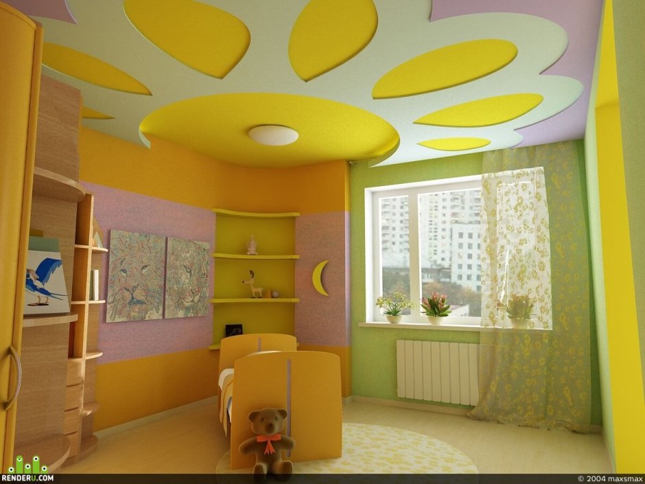Желтый потолок в детской