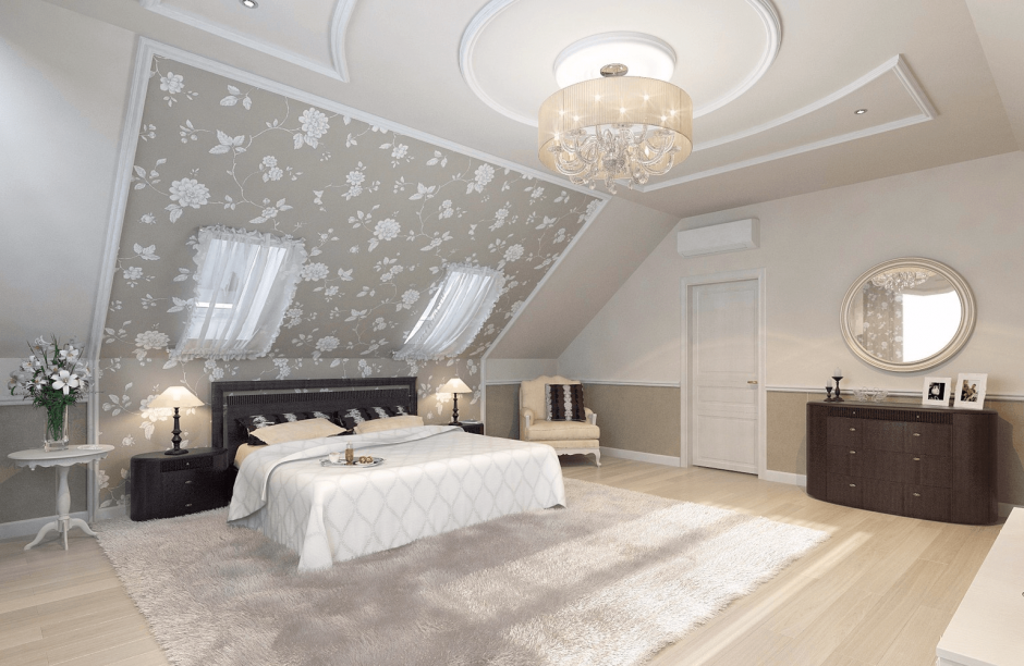 Спальня на мансарде в классическом стиле