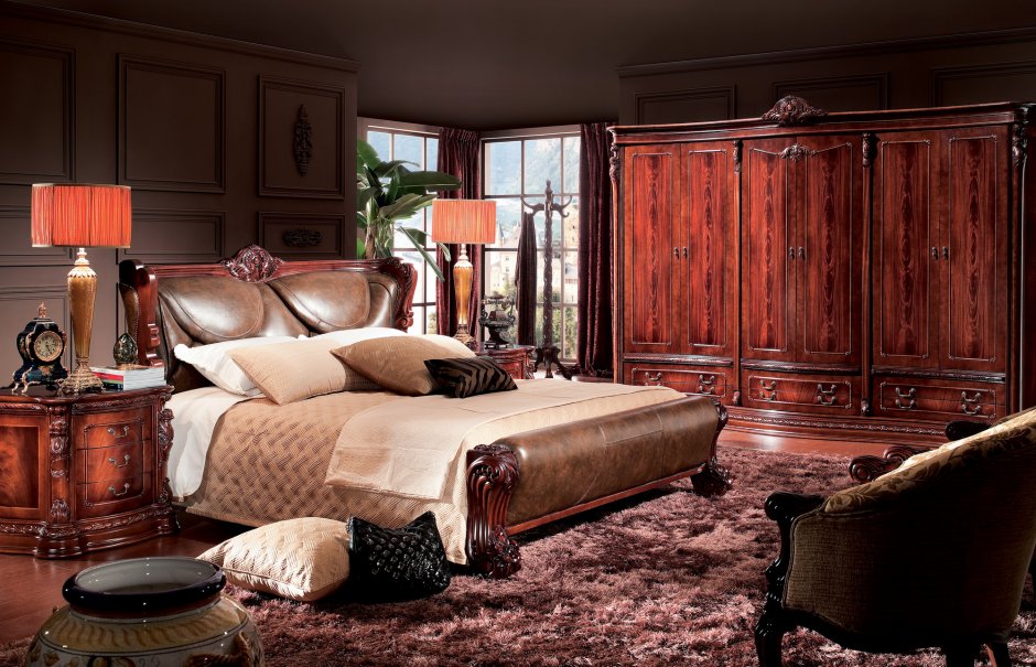 Роскошная спальня из красного дерева