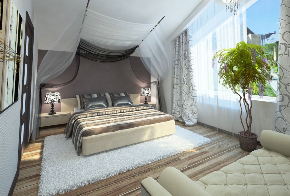 Интерьер мансардной спальни в современном стиле
