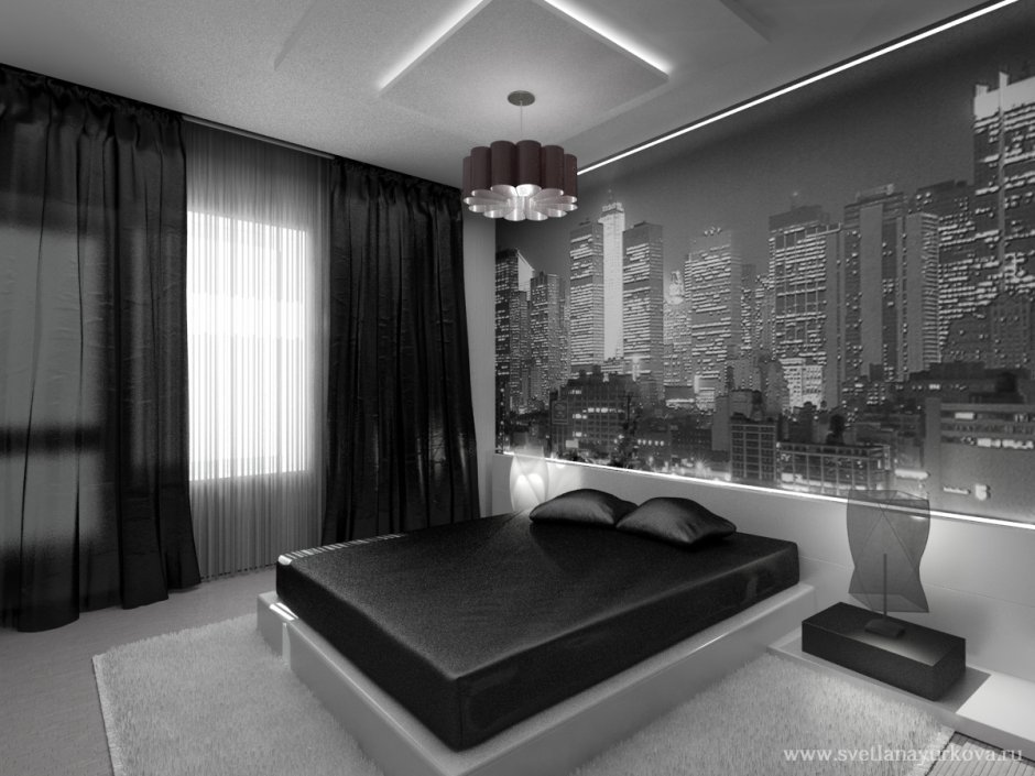 Маленькая комната в черно белом стиле
