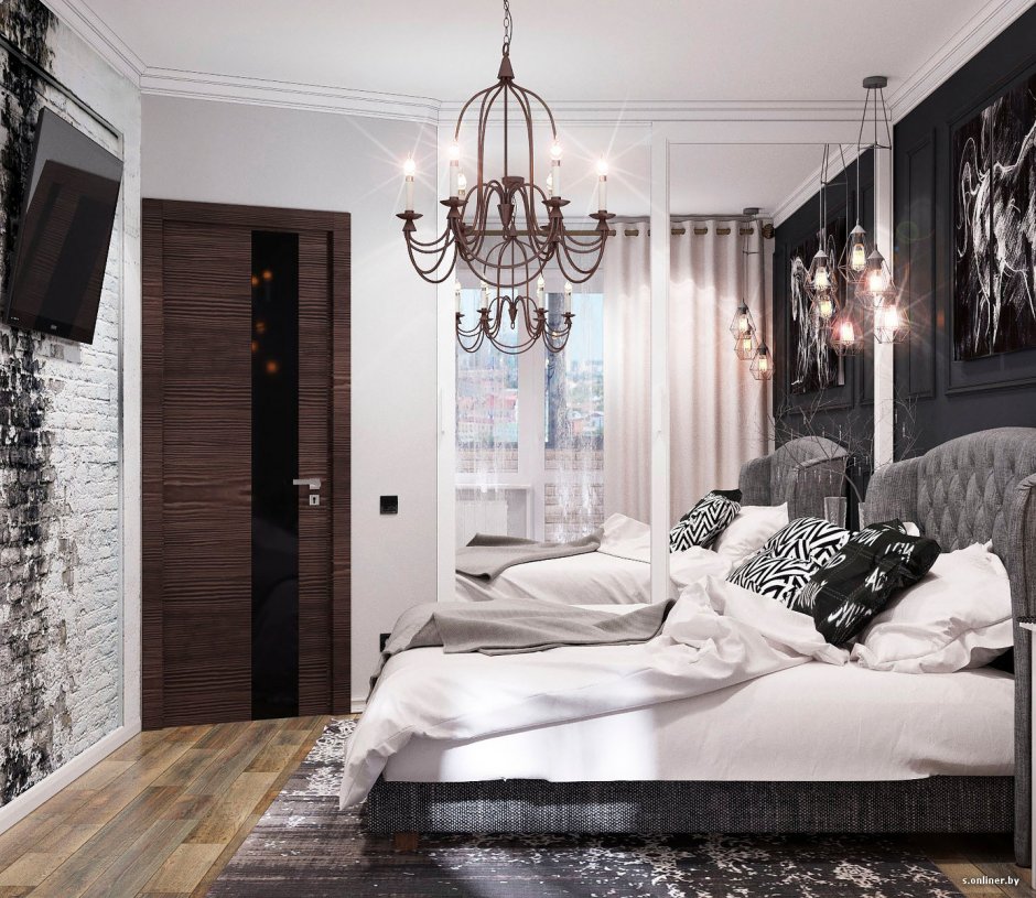 Спальня в стиле лофт с элементами классики
