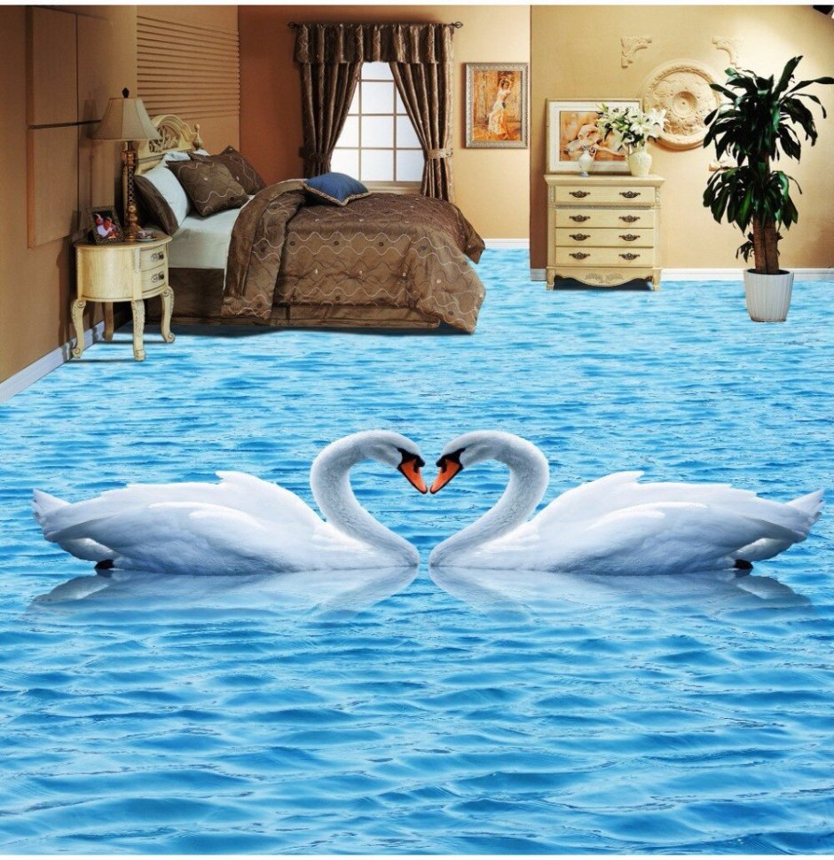 Фотообои лебеди в спальне