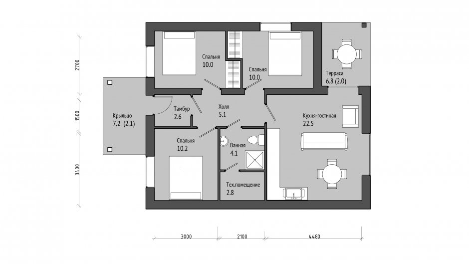 Финская планировка одноэтажного дома 3 спальни
