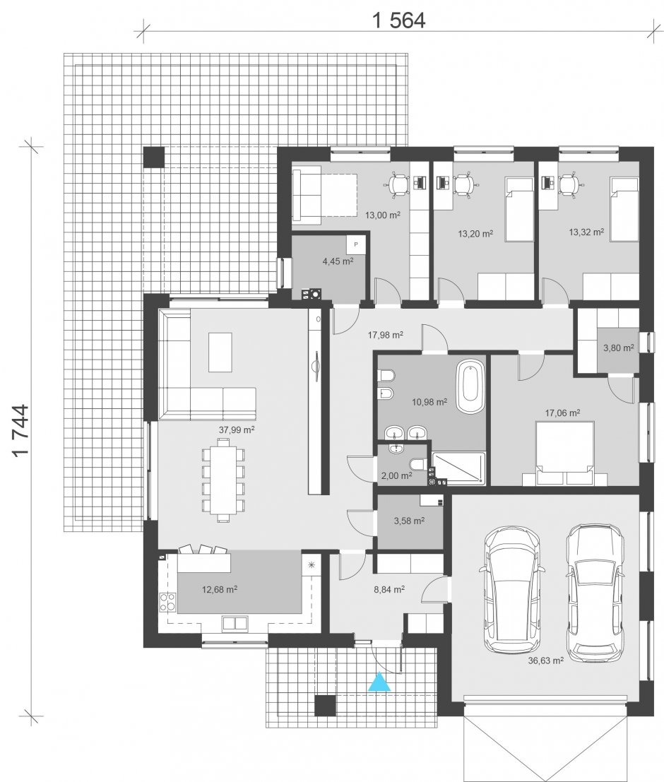 Планировки одноэтажных домов с 4 спальнями