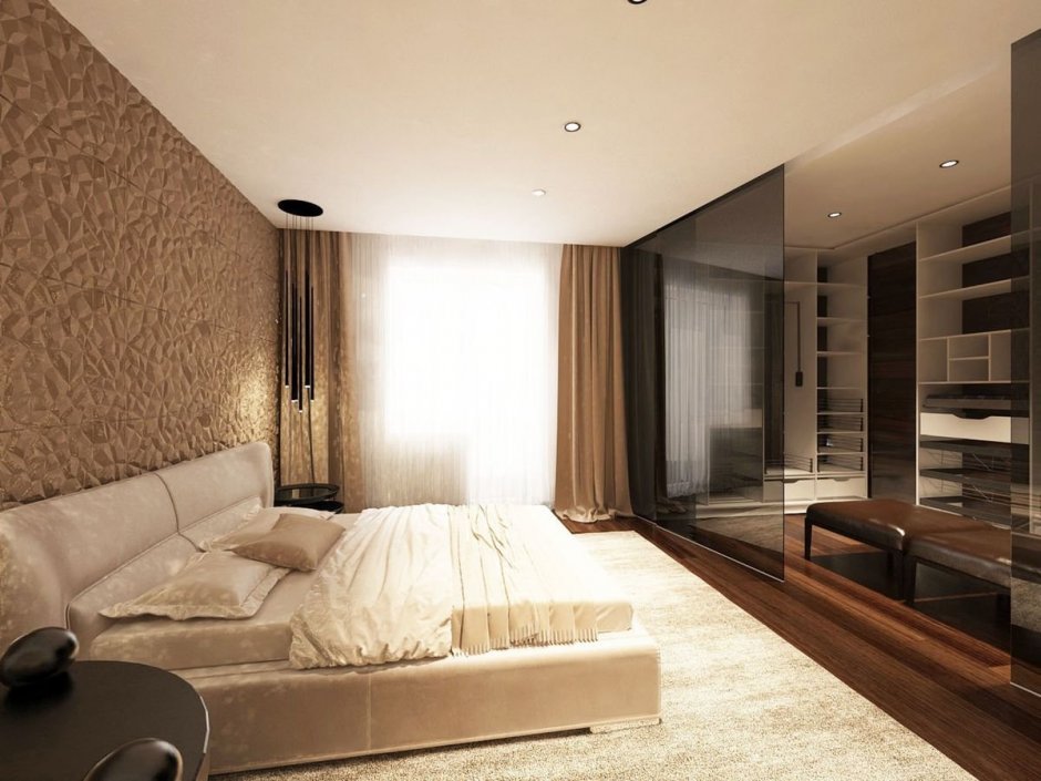 Спальня Объединенная с балконом современном стиле