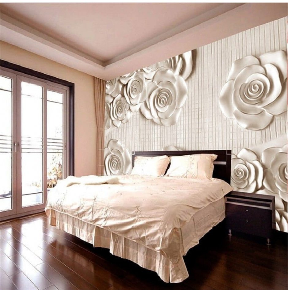 Фотообои розы в интерьере спальни