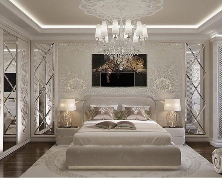 Спальня в стиле арт деко в светлых тонах
