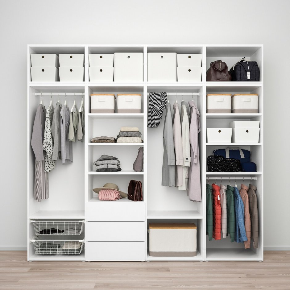 Ikea - ОПХУС, гардероб с 7 дверями/3 ящиками, белый, САННИДАЛЬ РИДАБУ,