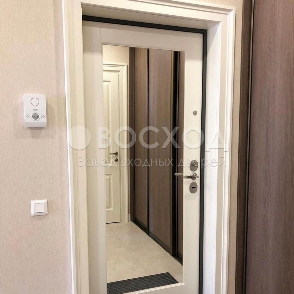 Входная дверь с зеркалом в интерьере прихожей