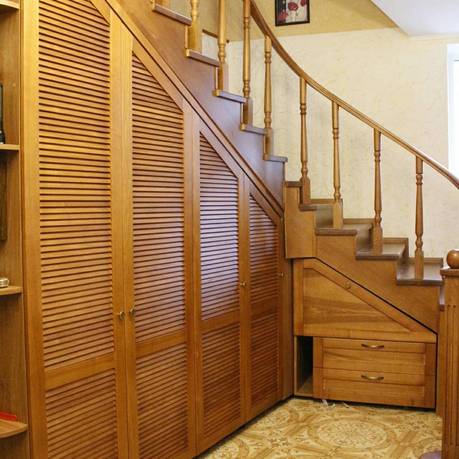 Шкафы под лестницей в прихожей (64 фото)
