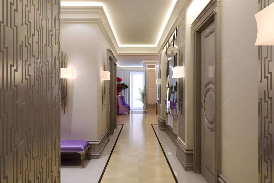 Фиолетовый коридор в интерьере