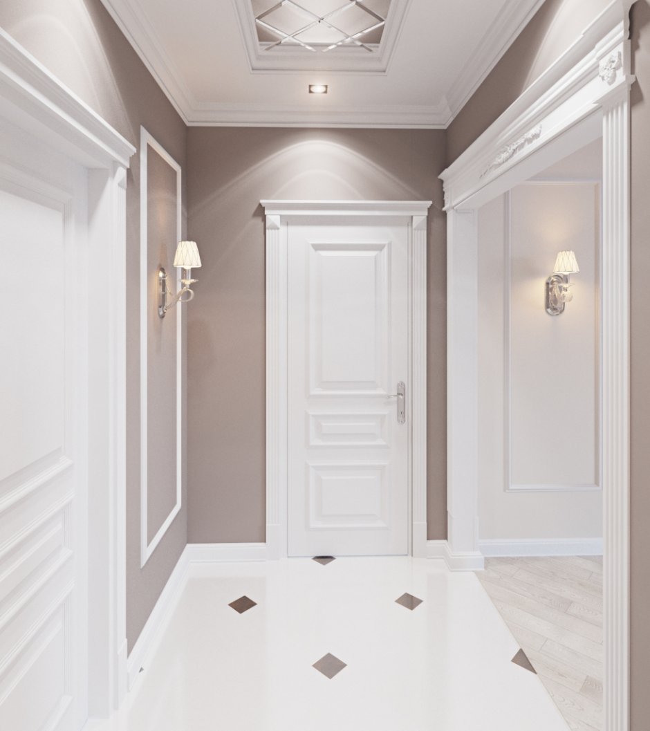 Интерьер коридора с белыми дверями