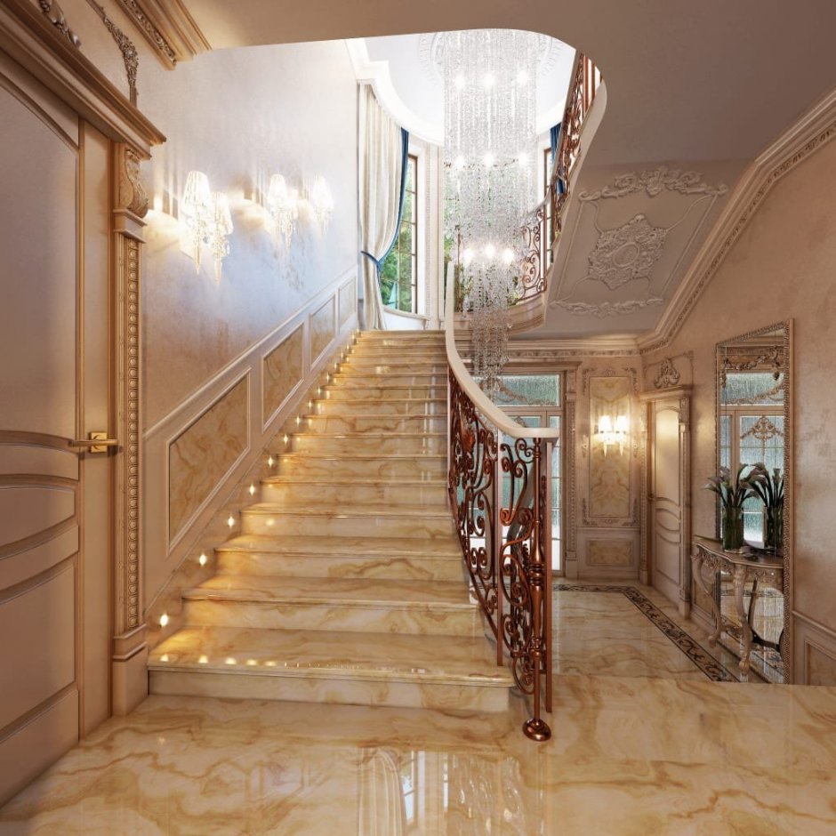 Холл в классическом стиле с лестницей