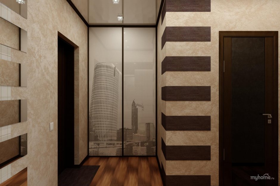 Дизайнерский проект коридора в коричневом тоне