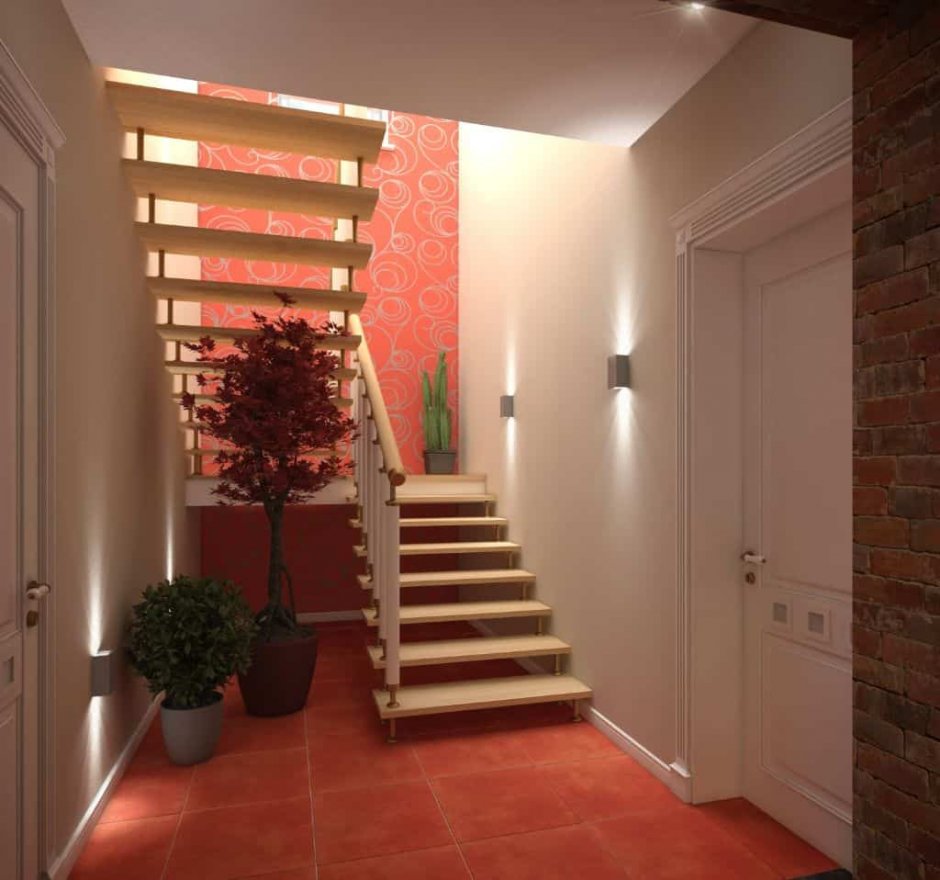 Лестница в коридоре в частном доме