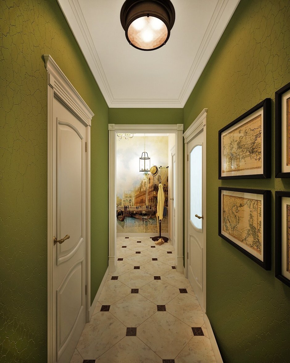 Оливковые стены в коридоре