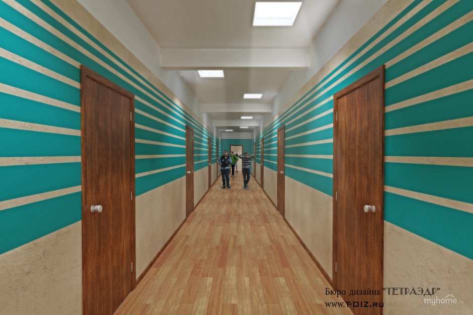 Школьный коридор в зеленых оттенках