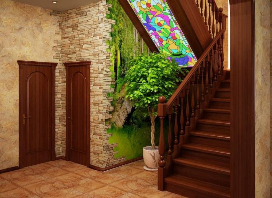 Лестница в коридоре в частном доме