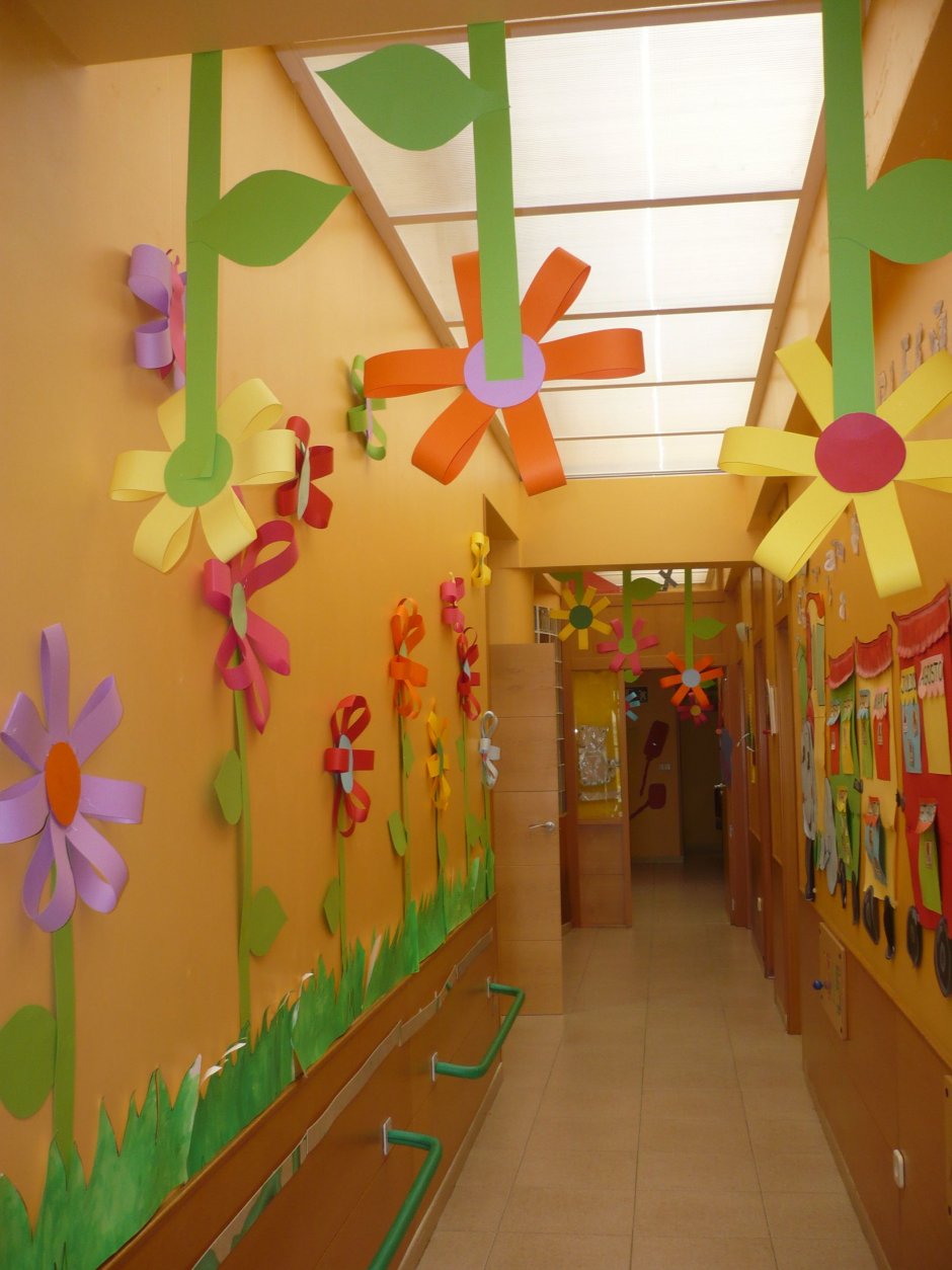 Весеннее украшение коридора в детском саду