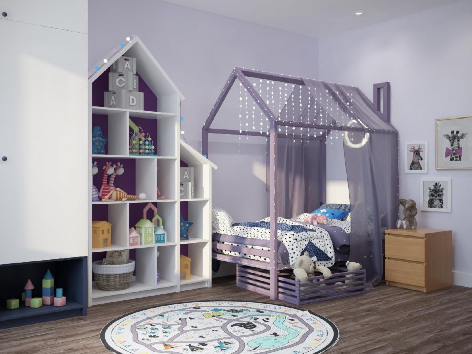 Кровать домик фиолетовый